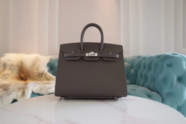 Full Handmade Hermes 8F Etain Epsom Leather Birkin25CM Silver Hardware