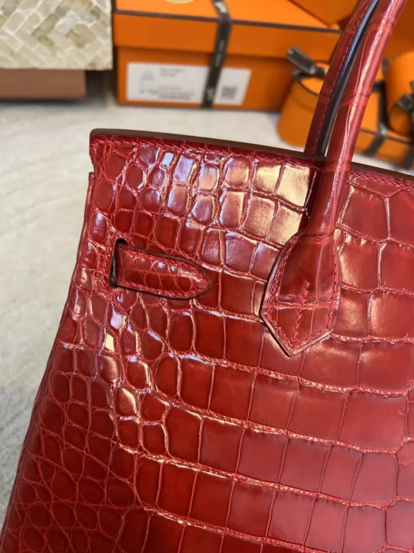 Hermes Shiny Alligator Crocodile Birkin 30CM 95 Braise Silver Hardware