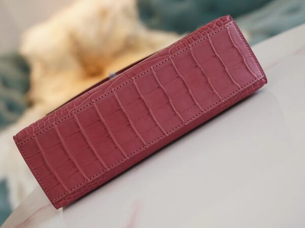 New Hermes Kelly Pochette 22cm HCP Matte Alligator G5 Bois De Rose Silver Hardware
