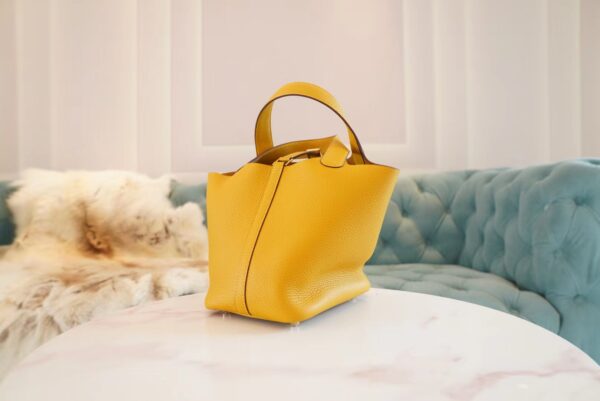 GPCMode Factory Hermes Picotin Bag18CM 9D Amber Clemence Leather Silver Hardware