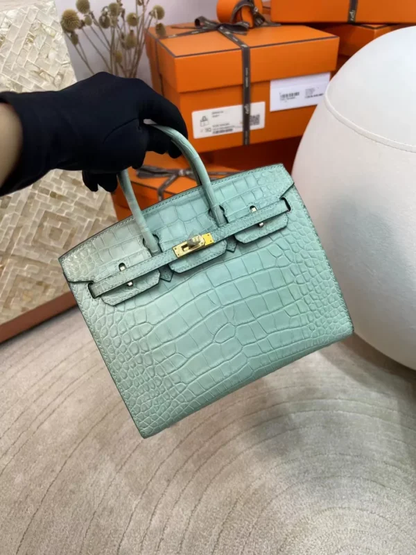 Full Handmade Hermes Birkin Sellier 20 Matte Alligator 6U Vert D’eau Gold Hardware