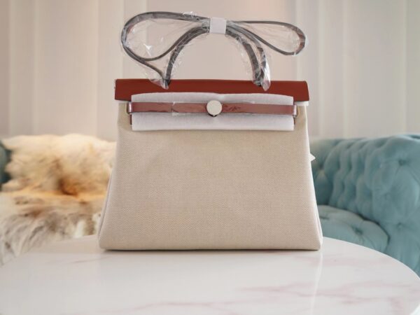 GPCMode Hermes Beton Canvas / Rouge Casaque Herbag 31CM Silver Hardware