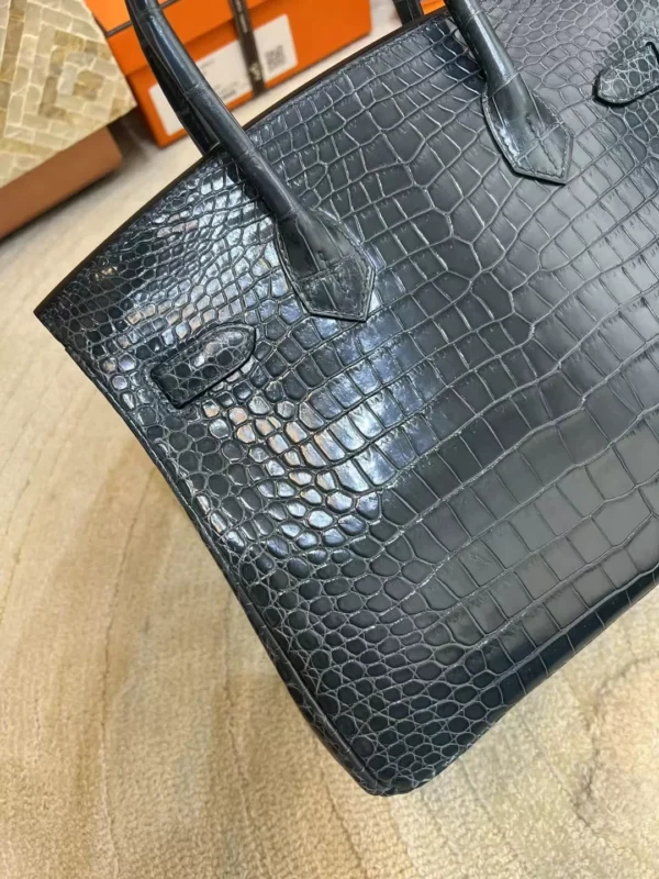 Hermes Shiny Porosus Crocodile Birkin 30CM Y7 Blue Orage Silver Hardware