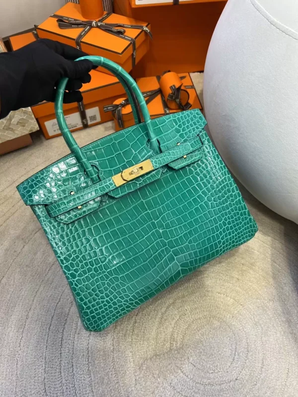 UK London Hermes Shiny Porosus Crocodile Birkin 30CM O6 Vert Jade Gold Hardware