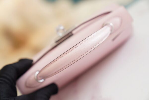 Full Handmade Hermes Mini Kelly19CM 3Q Rose Sakura Chevre Leather Silver Hardware