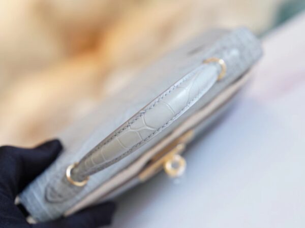GPCMode Hermes Mini Kelly Two 19CM C80 Pearl Grey Matt Alligator Crocodile Gold Hardware