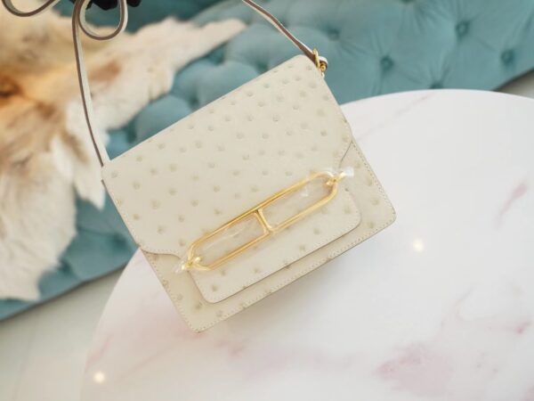 Hermes Boutique 3C Parchemin South Africa KK Ostrich Skin Roulis Mini18cm Gold Hardware