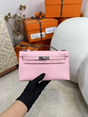 ee7e0c5930e3f25-jpg Full Handmade Hermes Swift Kelly Pochette 22cm 3Q Rose Sakura Silver Hardware