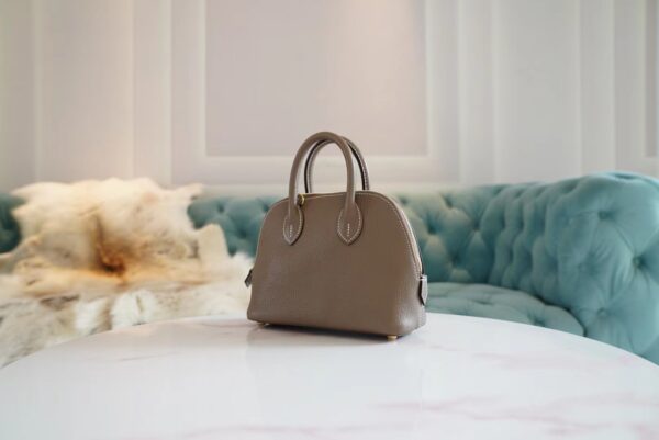 Wholesale Hermes Chevre Leather Mini Bolide 18CM CK18 Etoupe Gold Hardware