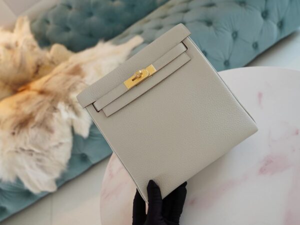 Handmade Hermes Kelly Ado Backpack 22cm Clemence 80 Gris Pearl Gold Hardware
