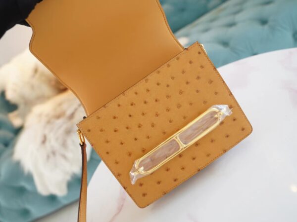 New Hermes Roulis Mini18cm Tabac-Camel South Africa Ostrich Skin Gold Hardware