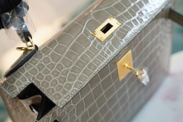 GPCMode Hermes CK81 Gris Tourterelle Shiny Aligator Crocodile Kelly28CM Gold Hardware