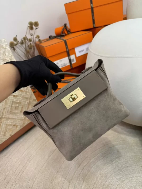New 18 Etoupe Suede Kelly 2424 Mini 21CM Gold Hardware