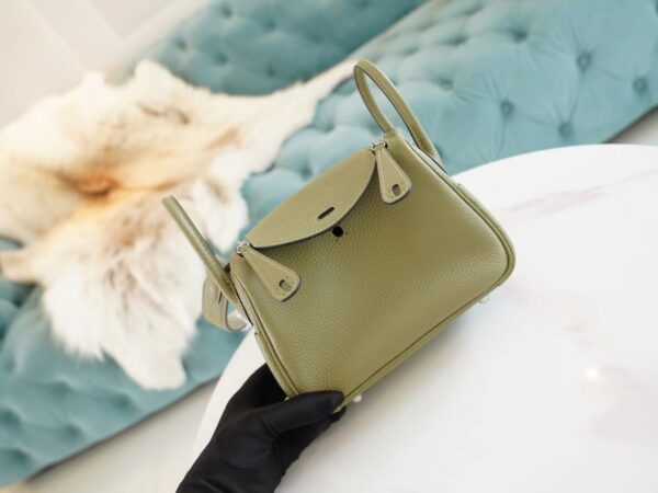 GPCMode Factory Hermes Q1 Sauge Clemence Leather Mini Lindy19CM Silver Hardware
