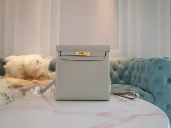 Handmade Hermes Kelly Ado Backpack 22cm Clemence 80 Gris Pearl Gold Hardware