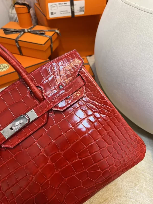 Hermes Shiny Alligator Crocodile Birkin 30CM 95 Braise Silver Hardware