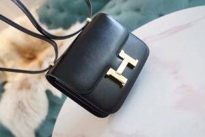 f276ff043bc12ce Full Handmade Hermes Constance Bag19CM CK89 Black Box Leather Gold Hardware