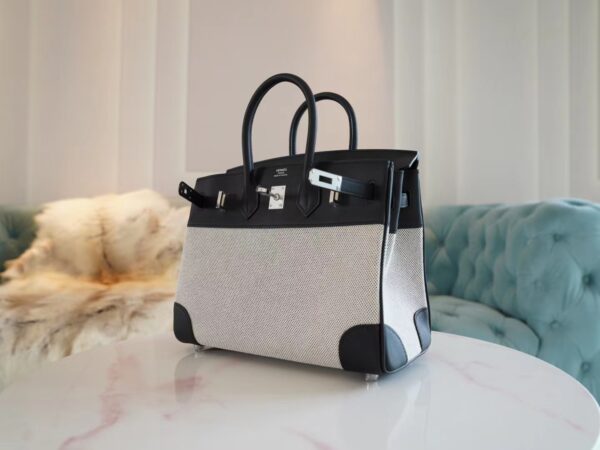 Qatar Doha Hermes Birkin 25CM Toile Canvas White & Black Silver Hardware