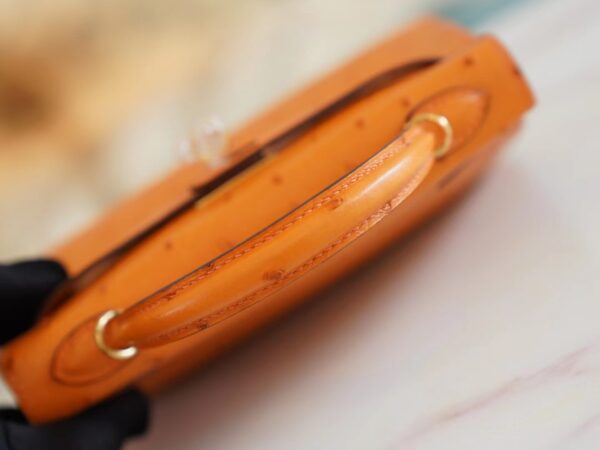 Full Handmade Hermes Mini Kelly19CM I9 Abricot KK Ostrich Leather Gold Hardware