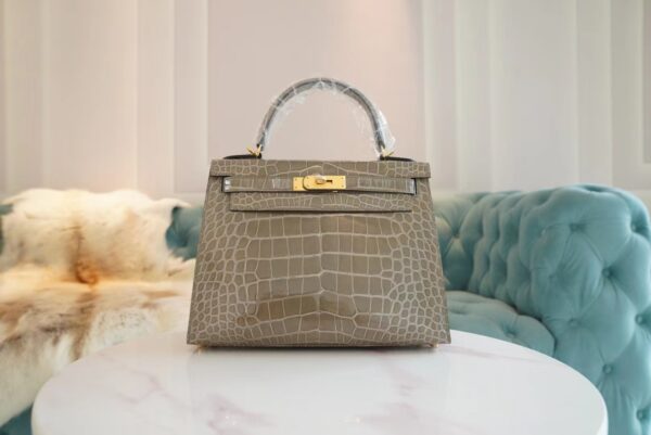 GPCMode Hermes CK81 Gris Tourterelle Shiny Aligator Crocodile Kelly28CM Gold Hardware