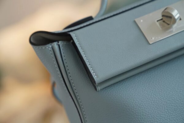 Discount Hermes Mini Kelly 24/24 J7 Blue Lin / Gris Mouette Evercolor Leather Silver Hardware