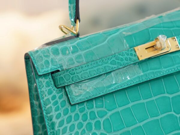 GPCMode Hermes Kelly Sellier 25CM O6 Vert Jade HCP Shiny Alligator Gold Hardware