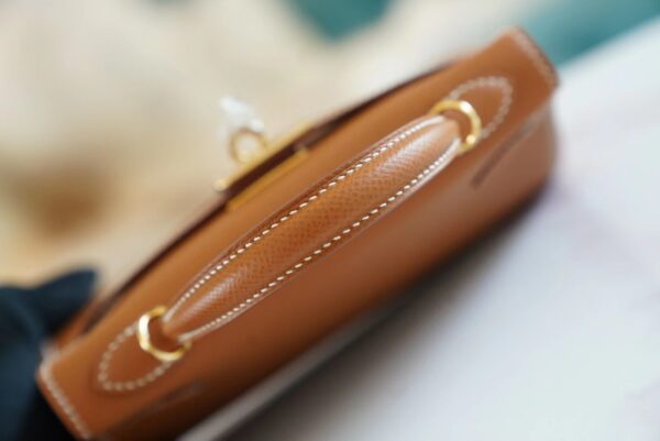 Full Handmade Hermes Mini Kelly19CM CK37 Gold Epsom Leather Gold Hardware