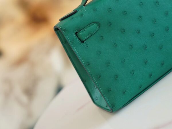 Fashion Hermes Kelly Pochette22cm U4 Vert Vertigo KK Ostrich Leather Gold Hardware