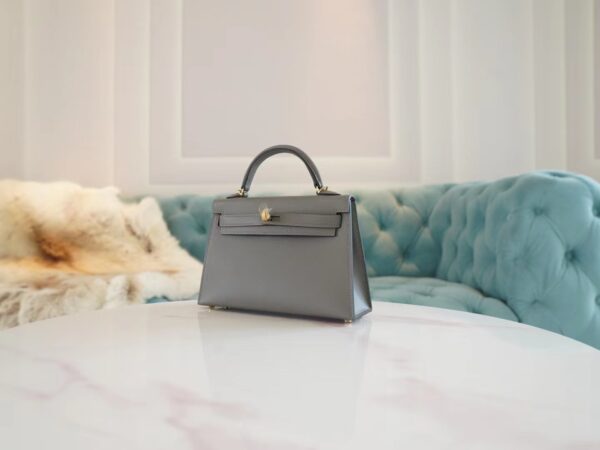 New Arrival Hermes Mini Kelly Clutch19CM 0L Gris Meyer Epsom Leather Gold Hardware