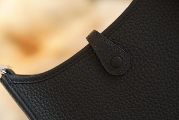 Full Handmade Hermes CK89 Black Clemence Leather Mini Evelyne 16CM Silver Hardware