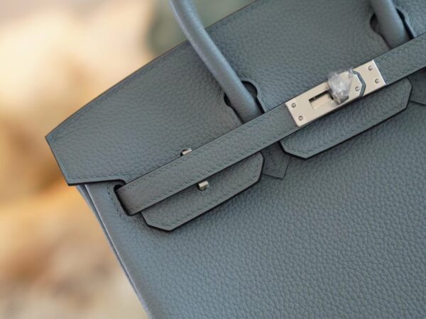New Hermes Birkin 25CM J7 Blue Lin / D0 Beige De Weimer Togo Silver Hardware