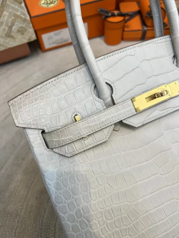 UK London Hermes Birkin 30CM HCP Matte Porosus Crocodile 8L Beton Gold Hardware