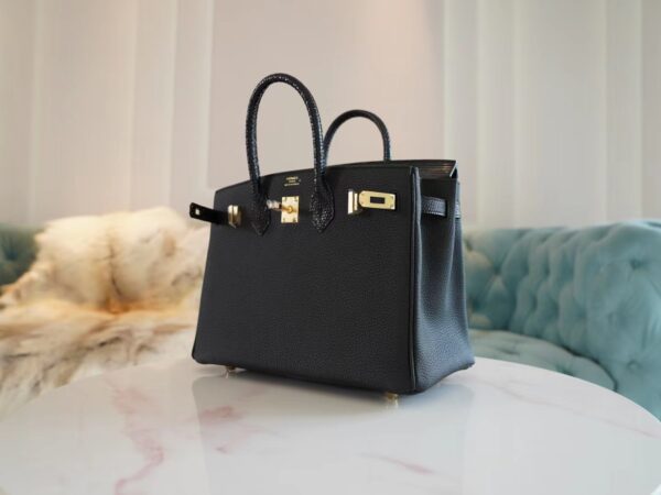 Handmade Hemes Birkin Touch 25CM Togo/ Lizard 89 Noir Gold Hardware