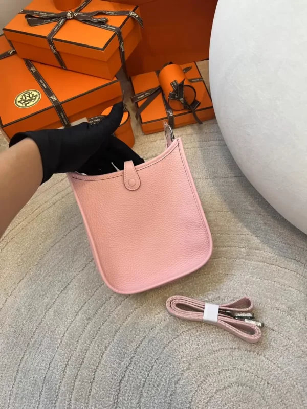 Hermes Mini Evelyne 16CM 3Q Rose Sakura Clemence Leather Silver Hardware