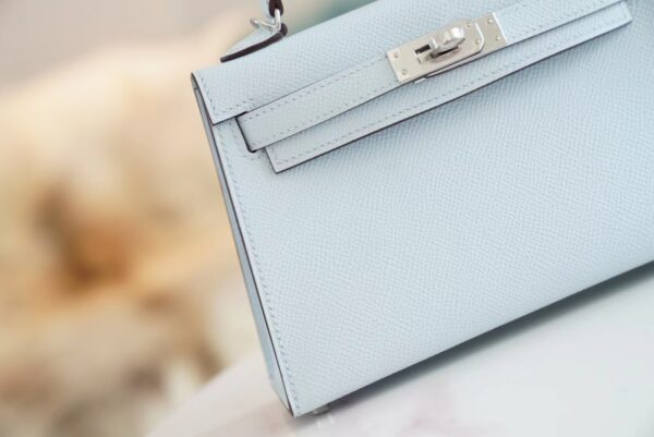 Hermes Handmade Boutique T0 Blue Brume Epsom Leather Mini Kelly19CM Silver Hardware