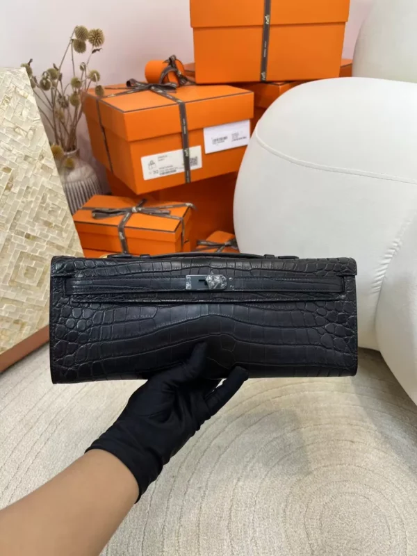 Hermes Kelly Cut So Black 31CM 89 Noir Matte Niloticus Crocodile Black Hardware