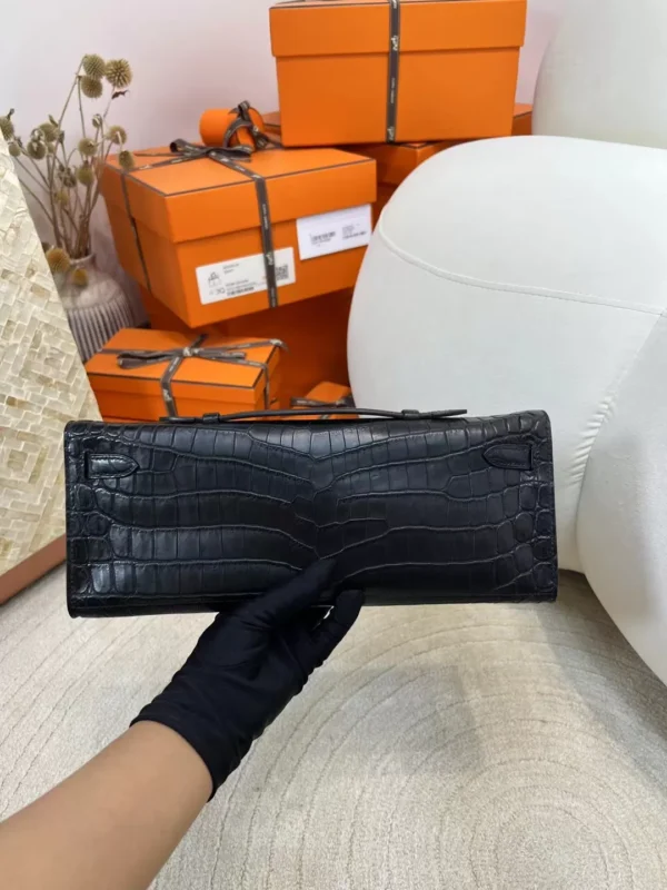 Hermes Kelly Cut So Black 31CM 89 Noir Matte Niloticus Crocodile Black Hardware
