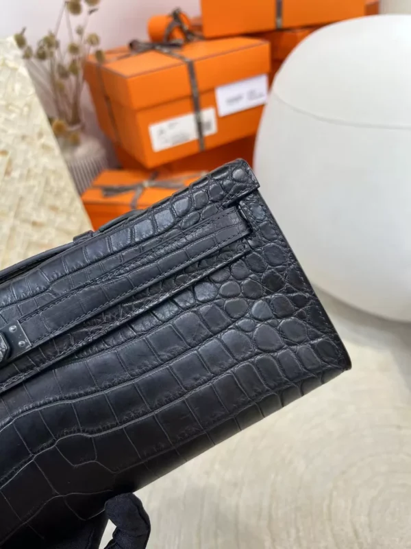Hermes Kelly Cut So Black 31CM 89 Noir Matte Niloticus Crocodile Black Hardware