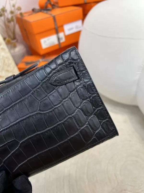 Hermes Kelly Cut So Black 31CM 89 Noir Matte Niloticus Crocodile Black Hardware