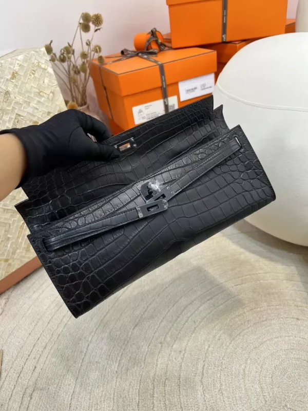 Hermes Kelly Cut So Black 31CM 89 Noir Matte Niloticus Crocodile Black Hardware