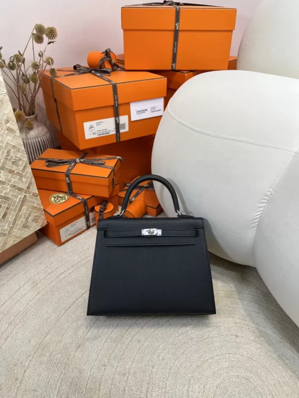 Handmade Hermes Epsom 89 Noir Kelly Sellier 25CM Silver Hardware