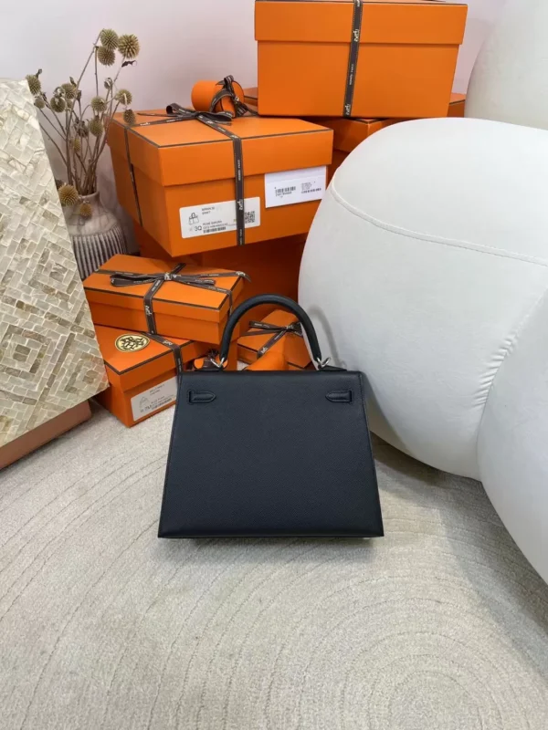 Handmade Hermes Epsom 89 Noir Kelly Sellier 25CM Silver Hardware