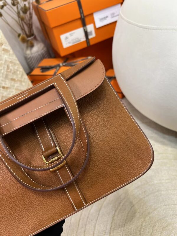 Full Handmade Hermes 37 Gold Halzan 25CM Barenia Faubourg Gold Hardware