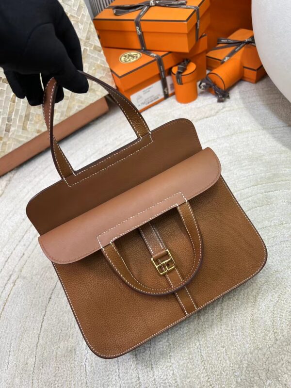 Full Handmade Hermes 37 Gold Halzan 25CM Barenia Faubourg Gold Hardware