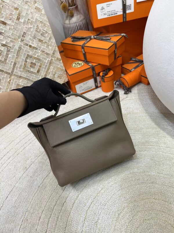 New Hermes 18 Etoupe Evercolor Leather Kelly 2424 Mini Silver Hardware