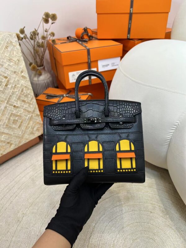 Hermes 89 Noir Four Leathers Faubourg Birkin House 20CM Black Hardware