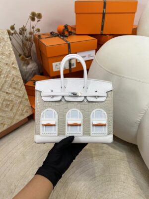 Taiwan Hermes Faubourg Birkin House 20CM 01 Blanc Four Leathers Silver Hardware