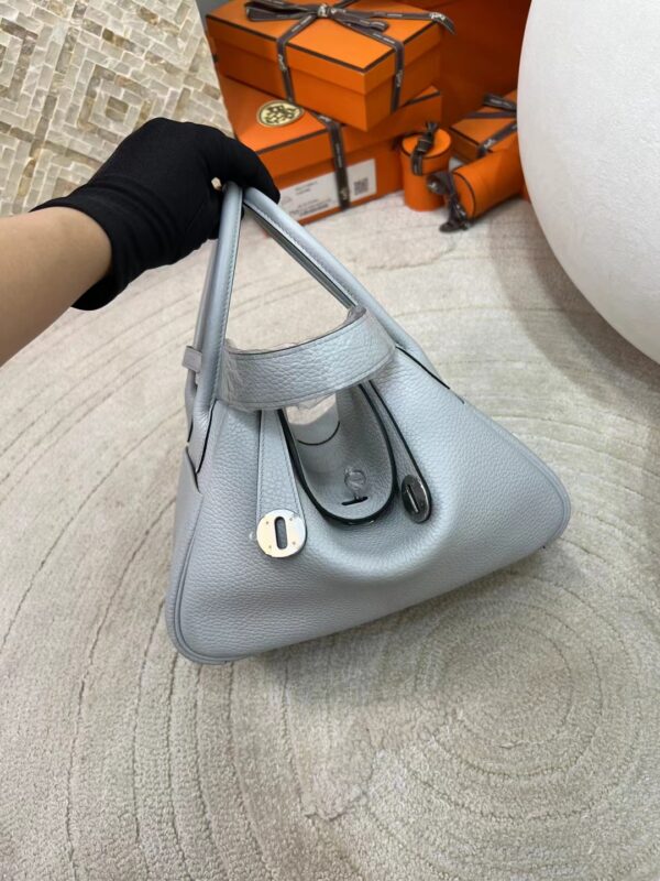 New Hermes T0 Blue Brume Clemence Leather Lindy Bag 26CM Silver Hardware