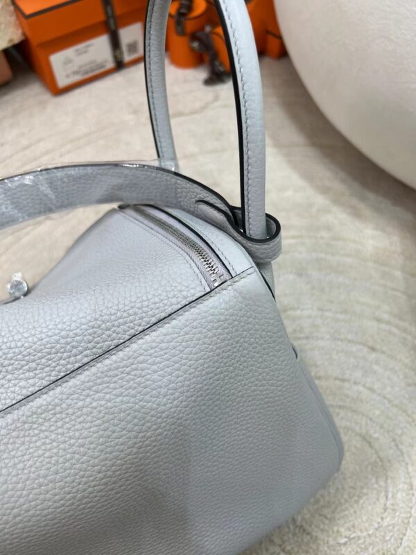 New Hermes T0 Blue Brume Clemence Leather Lindy Bag 26CM Silver Hardware