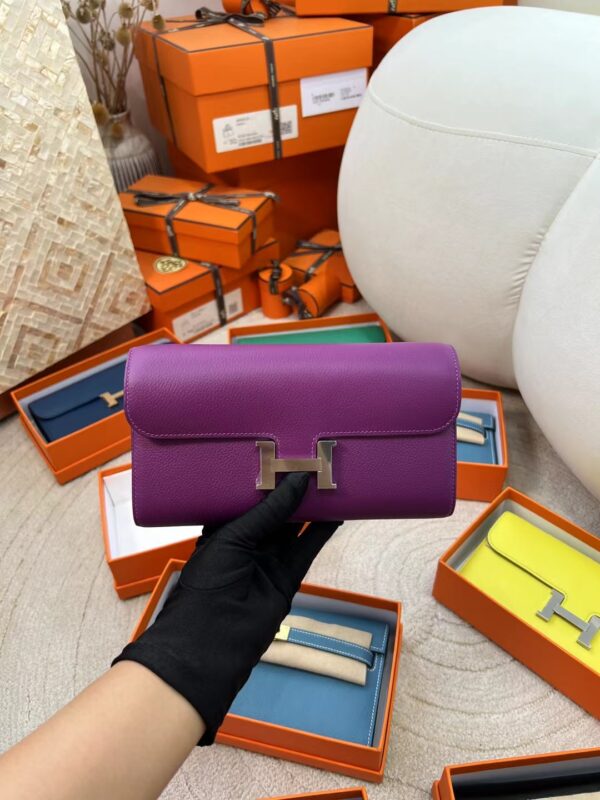Hermes Boutique Evercolor P9 Anemone Constance To Go Wallet Silver Hardware